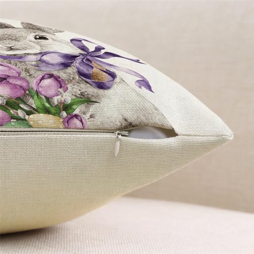 Easter Throw Pillow Covers 18x18 Set of 4, Spring Farmhouse Cushion Cases