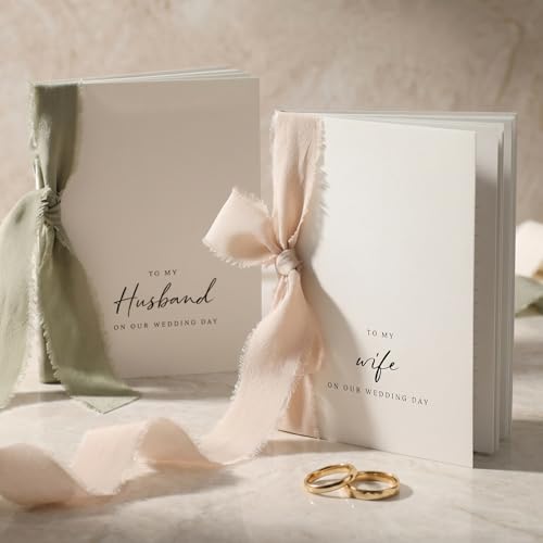Elegant Wedding Vow Books Set - His & Hers with Ribbons