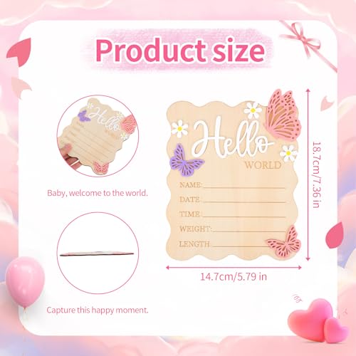 Wooden Butterfly Daisy Baby Birth Announcement Sign