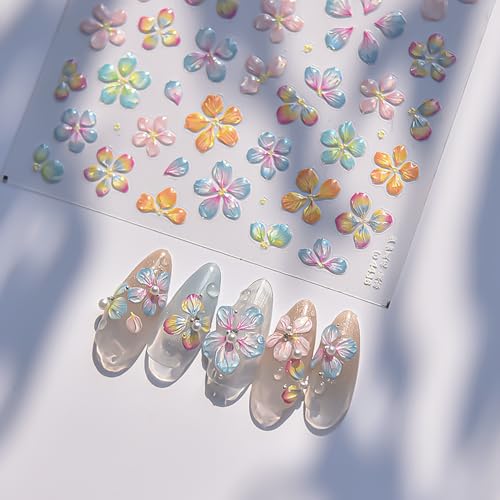 LYLYNB 5D Embossed Flower Nail Stickers Self-Adhesive Floral Decals