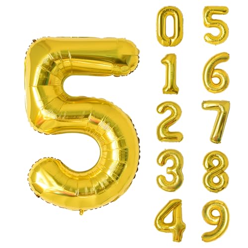 Keyali 40 Inch Gold Number 5 Foil Helium Balloon for Birthday Party