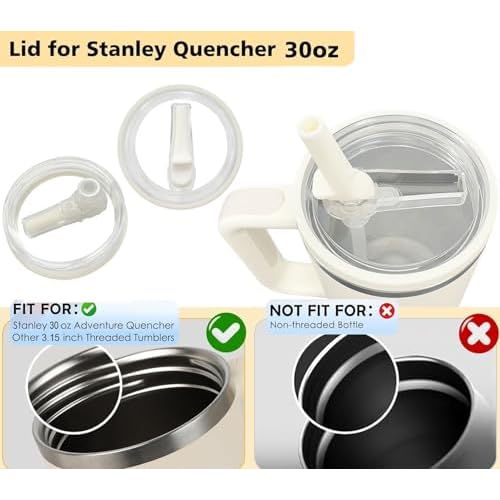 2 Pack 30 oz Replacement Tumbler Flip Straw Lid fit for Stanley Quencher, Leak Proof Lid Replacement for 30 OZ Stanley H2.0 FlowState Tumbler, Spill Proof Reusable Lid for Stanley (White)