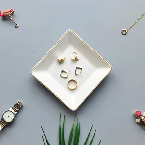HANKOR White Ceramic Jewelry Dish Tray - Decorative Trinket Holder for Rings & Earrings