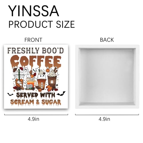 YINSSA Halloween Coffee Bar Sign Wooden Decor - Spooky Ghost & Fall Theme