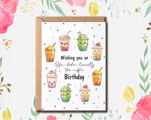 Milk Tea Birthday Greeting Card - Cute Bubble Tea Pun Card 5x7