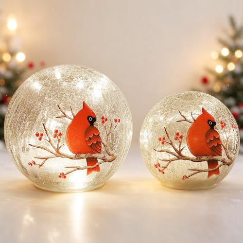 Battery Operated Globe Lamp with Crackle Glass Ball and Timer - Cardinal Decor