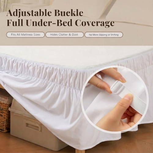 Queen White Ruffled Bed Skirt - Elegant Gathered Design