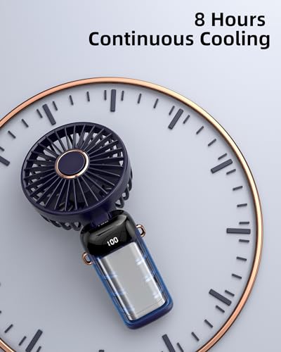 Koonie Portable Handheld Fan - 5 Speeds, Rechargeable, 8H Battery, 90° Tilt