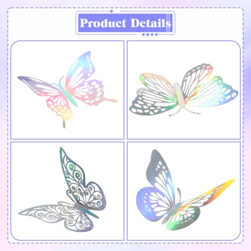 3D Silver Laser Butterfly Wall Decals - 48Pcs Removable Room Decor