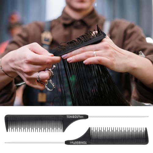 Tenalleys 2-Pack Black Rat Tail Comb with Stainless Steel Pintail