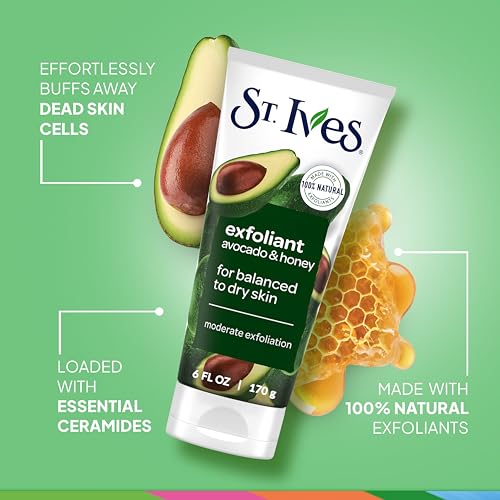 St. Ives Avocado & Honey Face Scrub Exfoliant for Dry Skin, 6 oz
