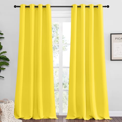 NICETOWN Bright Yellow Blackout Curtains 55"W x 120"L, 2-Panel Set