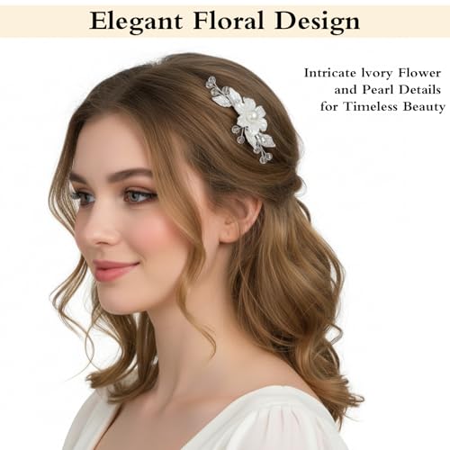 Pearls Flower Hair Clips Rhinestone Bridal Hair Pins 2 Pack
