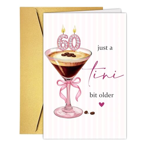 RPJIEKINXU 60th Birthday Card for Her - Funny Martini & Coffee Gift, 'A Tini Bit Older' Variation