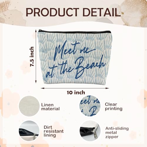 Blue Seashell Cosmetic Bag Linen Travel Makeup Pouch