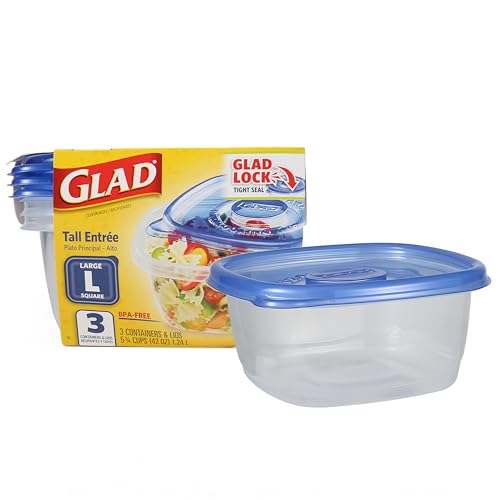 GladWare Tall Square Containers 42 Oz - Meal Prep & Storage, 3 Count