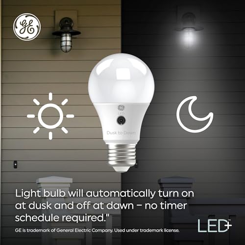 GE LED+ Dusk to Dawn Outdoor Light Bulbs, E12 Base, Soft White (Pack of 4)