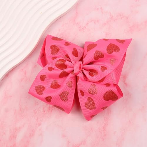 Doneace Valentine Glitter Heart Hair Bow Clip Large 8 Inch Alligator Barrette