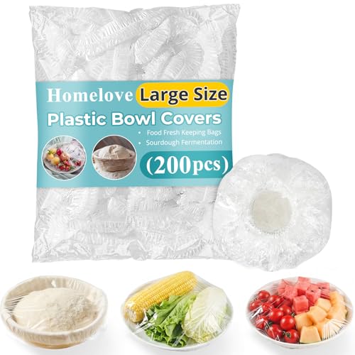 Homelove Elastic Bowl Covers - 200pcs Large Reusable Plastic Food Wraps