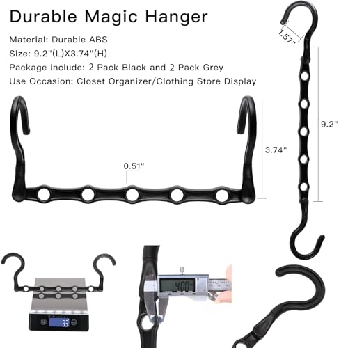 HAOWWLAI 4-Pack Space Saving Clothes Hangers with 5 Holes & Enclosed Slots