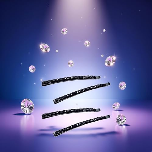 Black Rhinestone Bobby Pins Sparkly Crystal Hair Pins 4 Pack