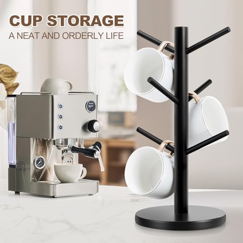 Wood Mug Holder Tree with 6 Hooks - Stable Countertop Organizer