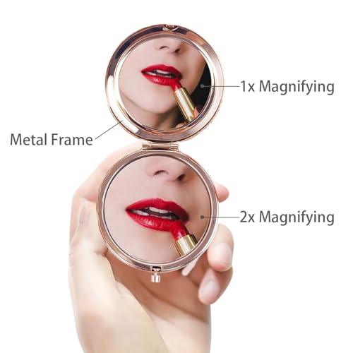 Engraved Pocket Compact Mirror - 2.6” Round Metal Double Sided 1X/2X