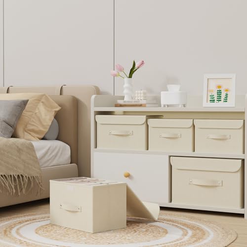 Beige Cloth Storage Basket with Lid and Handle - 10.2x7.9x6.7in (1 Pack)