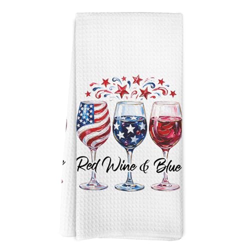AHNWICNR Red & Blue Patriotic Wine Kitchen Towels - 5th Color, 16x24in