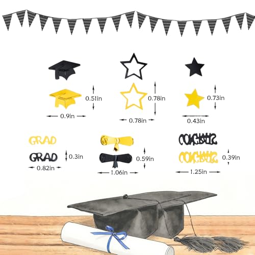 Graduation Confetti Decorations - 2500pcs Black Gold Glitter for 2026