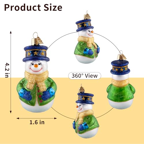 Hand-Blown Glass Snowman Christmas Ornament - Festive Tree Decoration