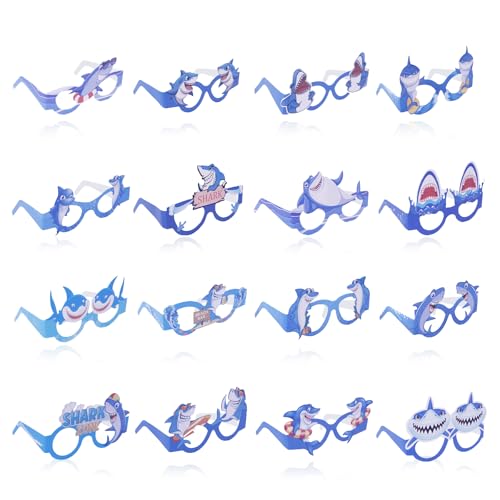 CIEHER 16 Shark-Themed Paper Eyeglasses for Parties & Photos