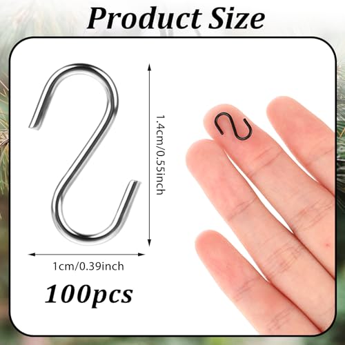 100 Pcs Mini S-Shaped Hooks - 1/2 Inch Stainless Steel Craft Connectors