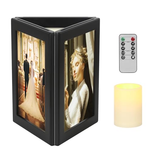 Black 5x7 Inch Three-Sided Photo Frame with Flameless Candles, Remote & Timer