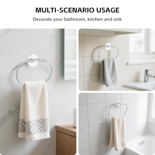 Stainless Steel Hand Towel Holder - Adhesive Wall-Mounted Ring, 2 Packs