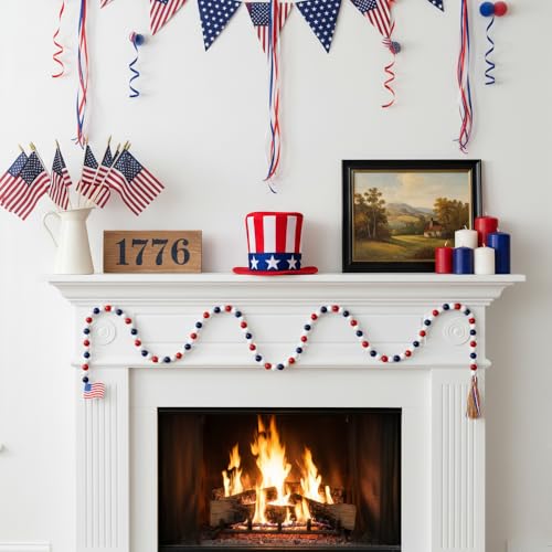 4th of July Wooden Bead Garland with Tassels - Patriotic Decor
