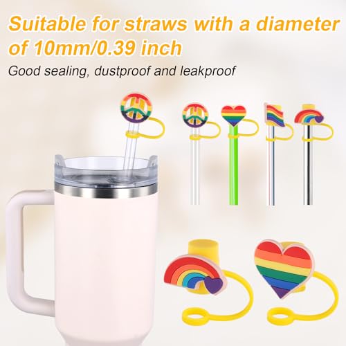 Rainbow Straw Toppers for Stanley Cup - 8 Pcs Silicone Straw Lids