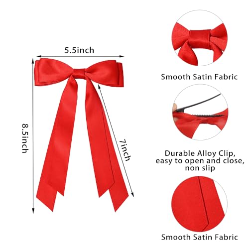 Ahoney 4 Pack Black and Red Satin Hair Bows with Long Tails and Clips