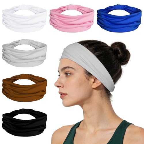 Nydotd 6 Pcs Stretchy Wide Headbands for Women - Soft Sweat-Wicking Non-Slip Hair Bands