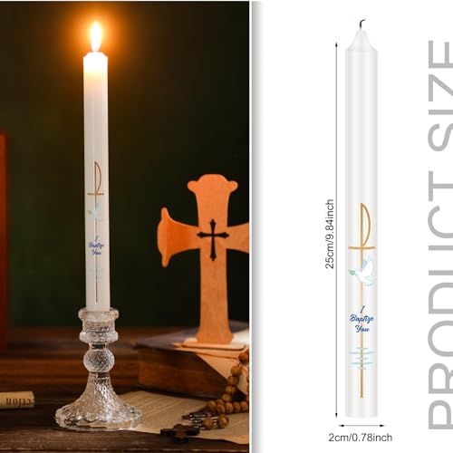 Conelist 10-Inch Baptism Candle with Cross and Dove Symbols for Christening