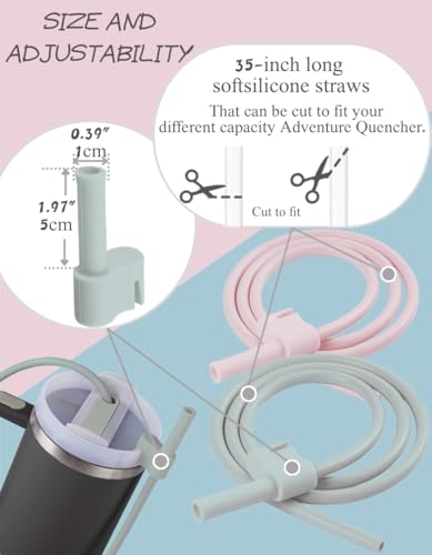Light Pink & Gray Extendable Silicone Straws for Stanley Cup, 2 Pack 35"