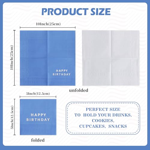 Happy Birthday Cocktail Napkins - 52 Pack, 3-Ply, Blue