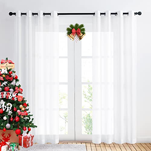 NICETOWN White Sheer Curtains 55"W x 84"L (2-Pack) - Chiffon Semi Sheer Panel