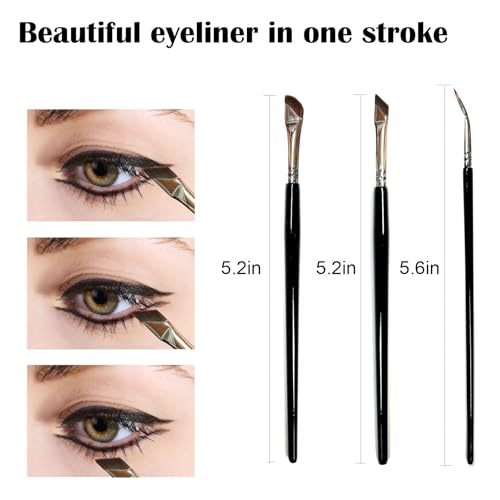 Precision Angled Eyeliner Brush Set, 3 Pcs Ultra Thin Makeup Brushes