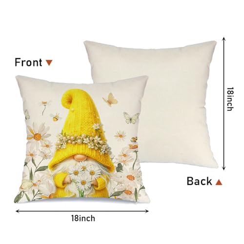 MODOVOS Spring Summer Floral Daisy Gnomes Throw Pillow Covers Set of 4