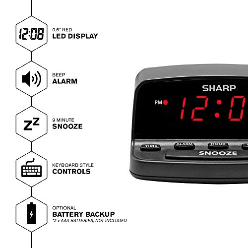 Sharp Digital Alarm Clock, Red LED Display with Battery Back-up (Pack of 4)