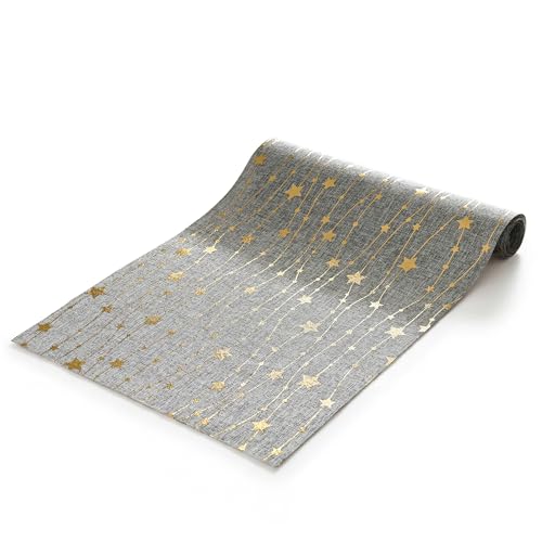 Artoid Mode Gold Stars Gray Burlap Table Runner 12x60 Inch