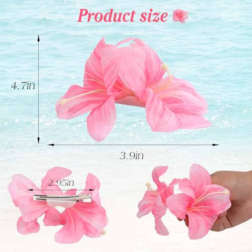 Hawaiian Flower Hair Clips 4PCS 3.9 Inch Double Plumeria Hibiscus Clips