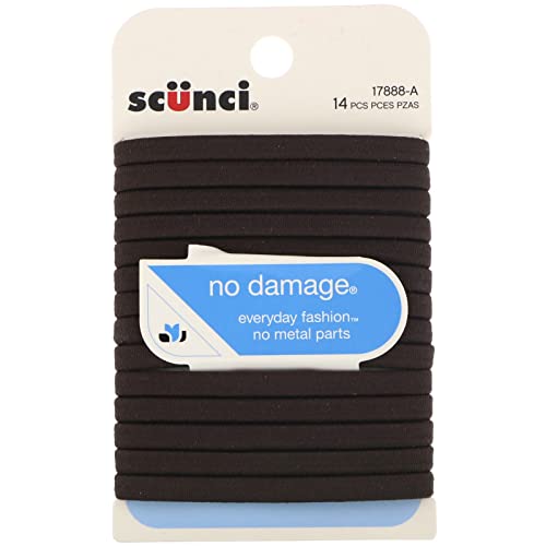 Scunci No Damage 6MM Flat Hair Elastics Brown 14-Pack