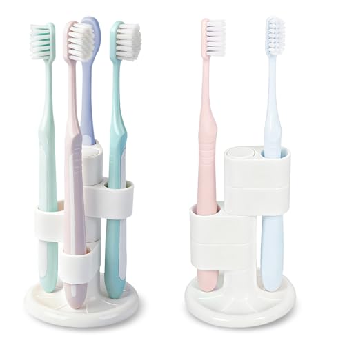 OIZOIZ 360° Rotating Toothbrush Holder - 4-Slot Organizer, Beige (2 Pack)